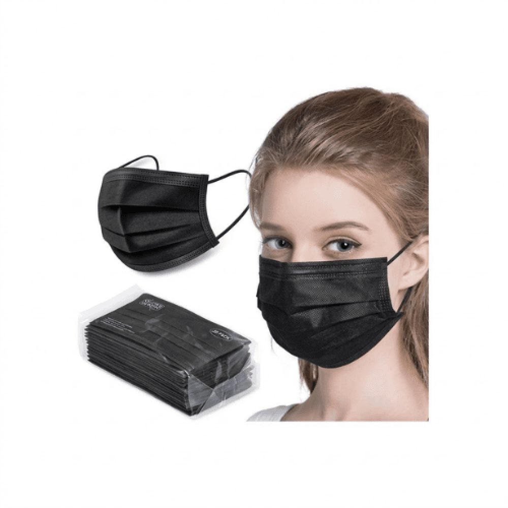Medical Face Masks, 3-Ply, Ear Loops, Black