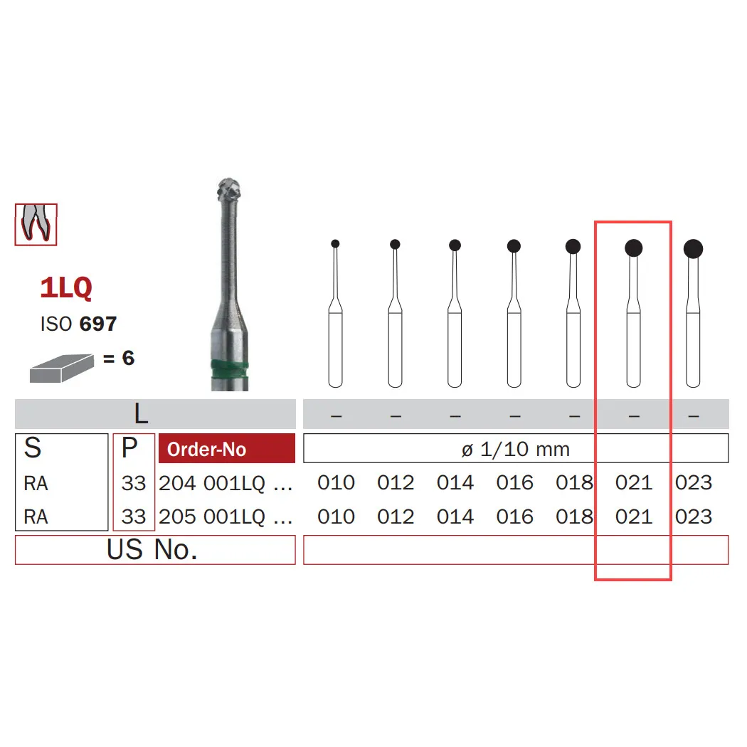 Carbide Bur, Long RA 021, Round ISO #697