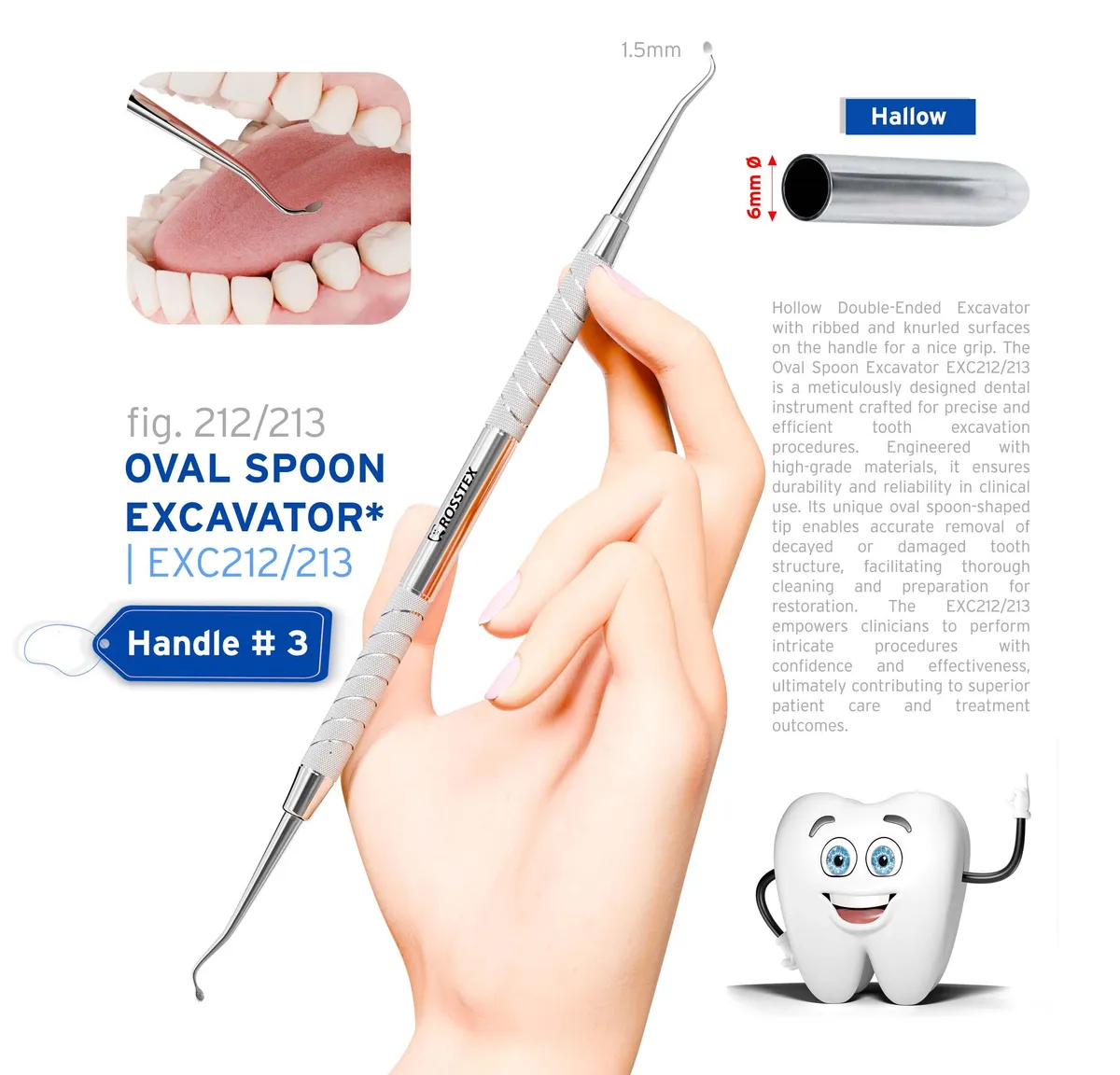 Dental Excavator 212/213, Solid Handle No. 3