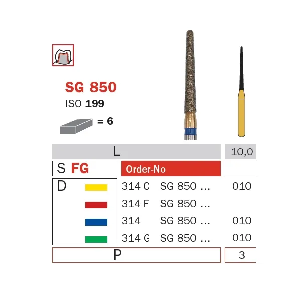 Diamond Bur, FG 010, Coarse, Cone Round End (Goldies) ISO #199