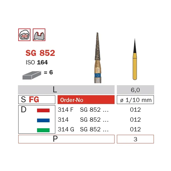 Diamond Bur, FG 012, Coarse, Cone (Goldies) ISO #164