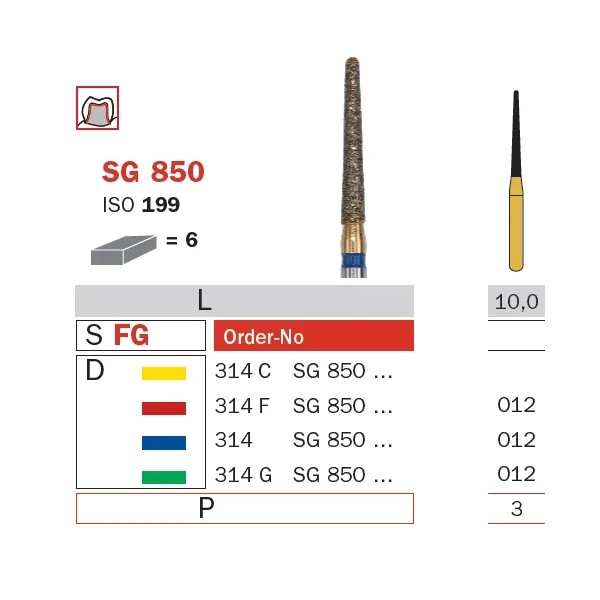 سنبلة ألماسية، FG 012، ناعم، مخروطي نهاية مستديرة (Goldies) ISO #199