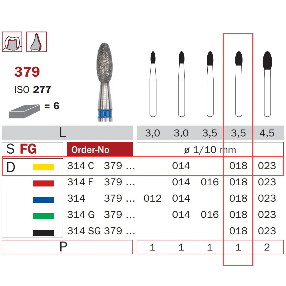 سنبلة ألماسية، FG 018، ناعمة جداً، بيضاوية ISO #277