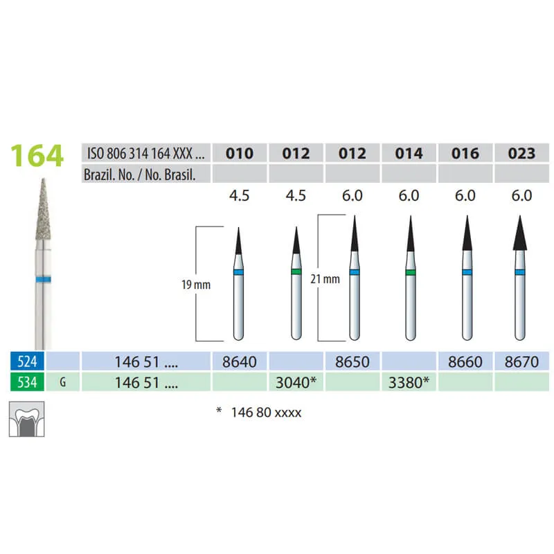 Diamond Burs, Cone Pointed, FG 164-010, Medium