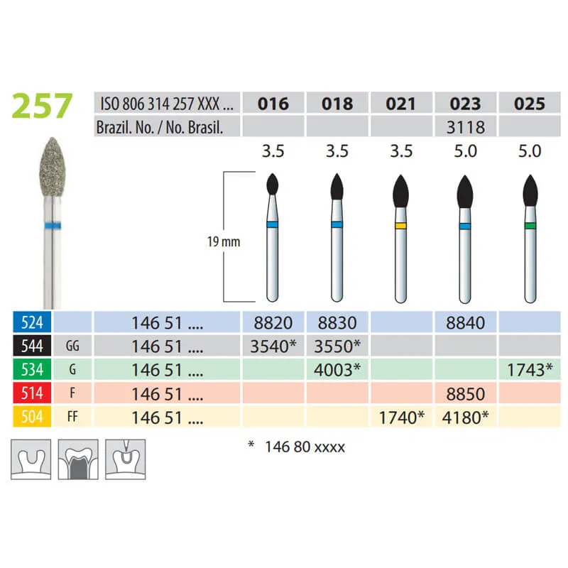 Diamond Burs, Flame, FG 257-018, Medium