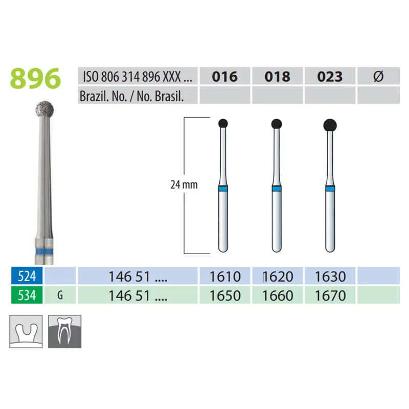 Diamond Burs, Round Long Neck, FG 896-023, Medium