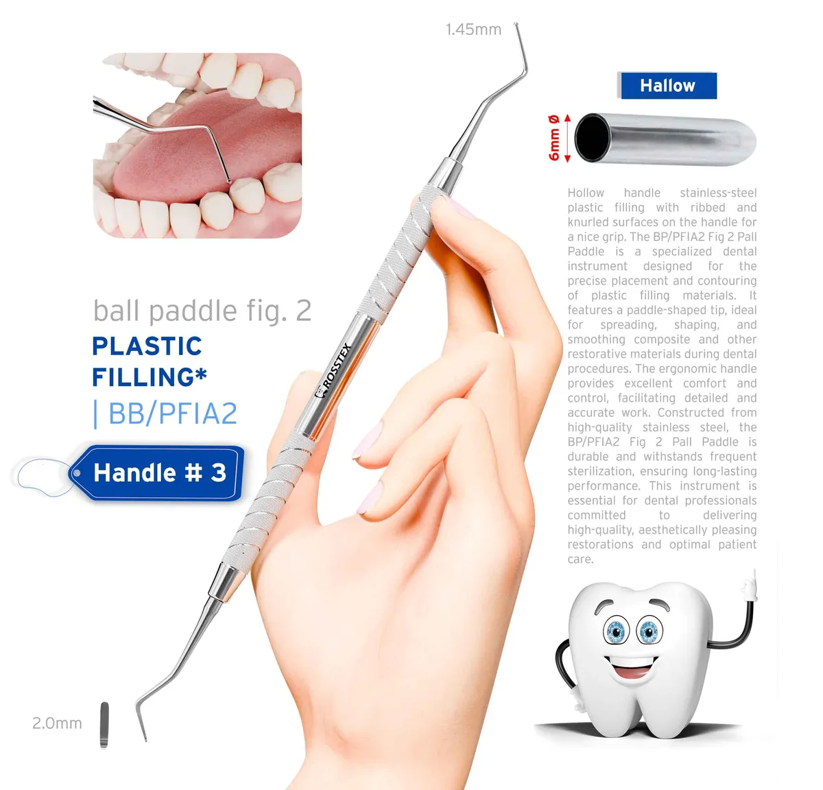 Plastic Filling Instrument 2, Ball/Paddle, 1.45–2.0mm, Handle No. 3