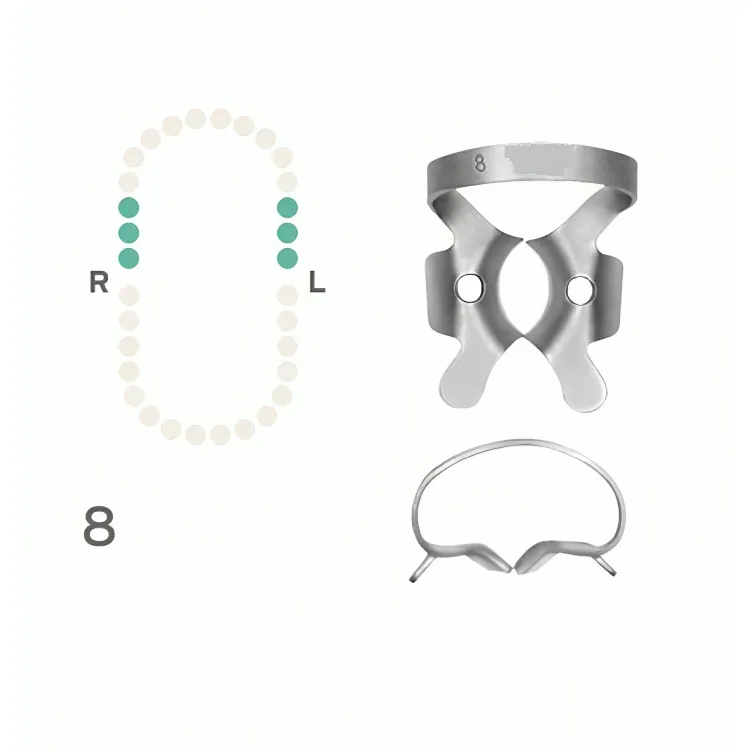 Rubber Dam Clamp #8, Winged for Upper Molars