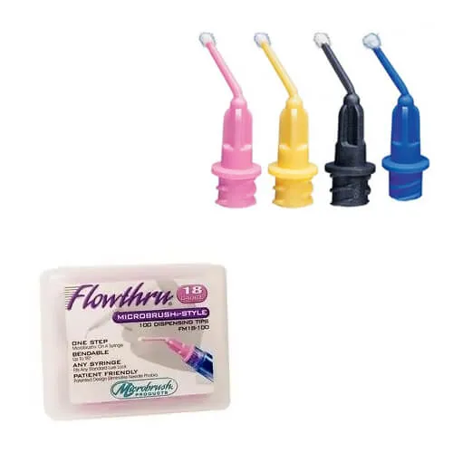 Flowthru Dispensing Tip, Microbrush Style, 18 Gauge, Pink