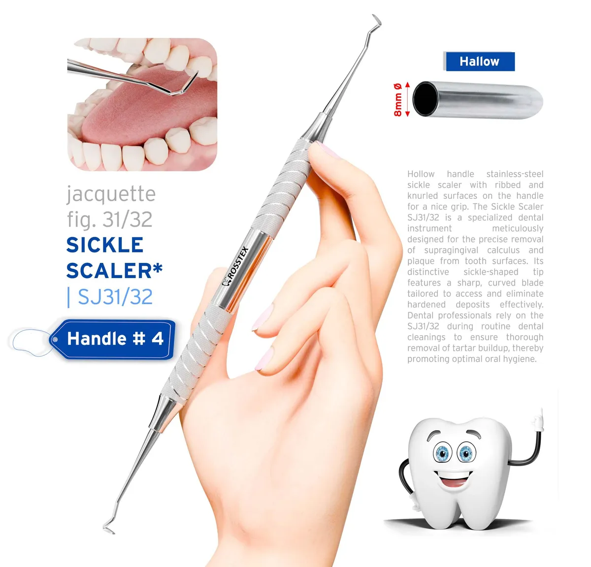 Dental Sickle Scaler Jacquette 31/32, Posterior, Handle No. 4