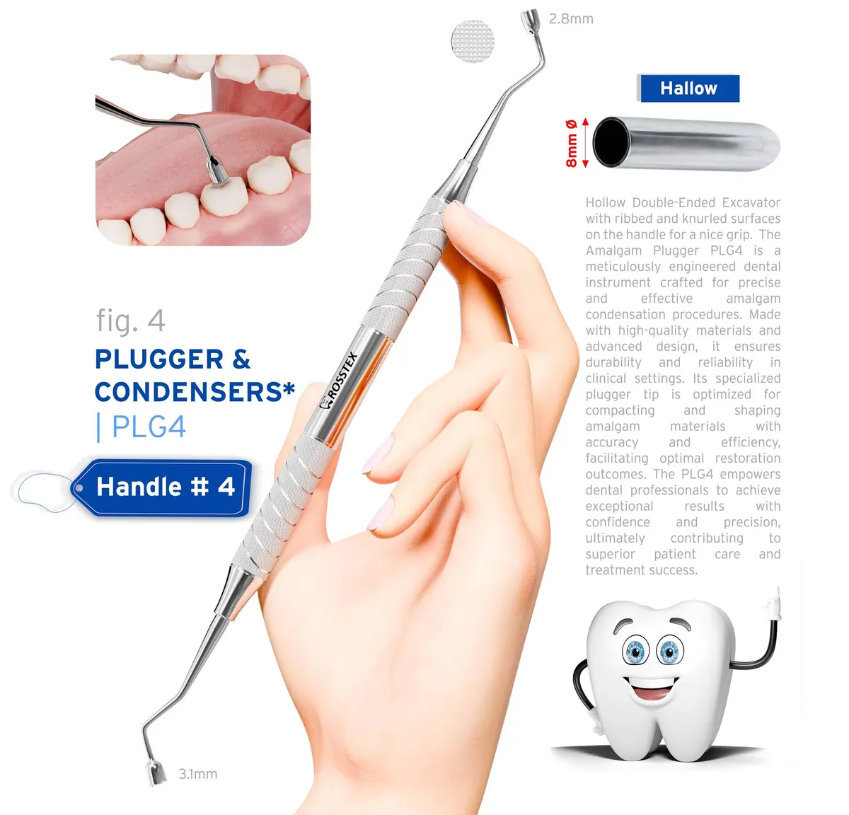 حاشٍ/مكثّف أسنان 4، مسنن، 2.8mm–3.1mm، مقبض رقم 4
