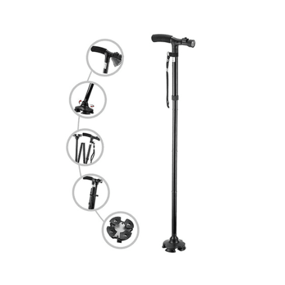 Folding Walking Cane, Flexible Base with LED Light, GT2300