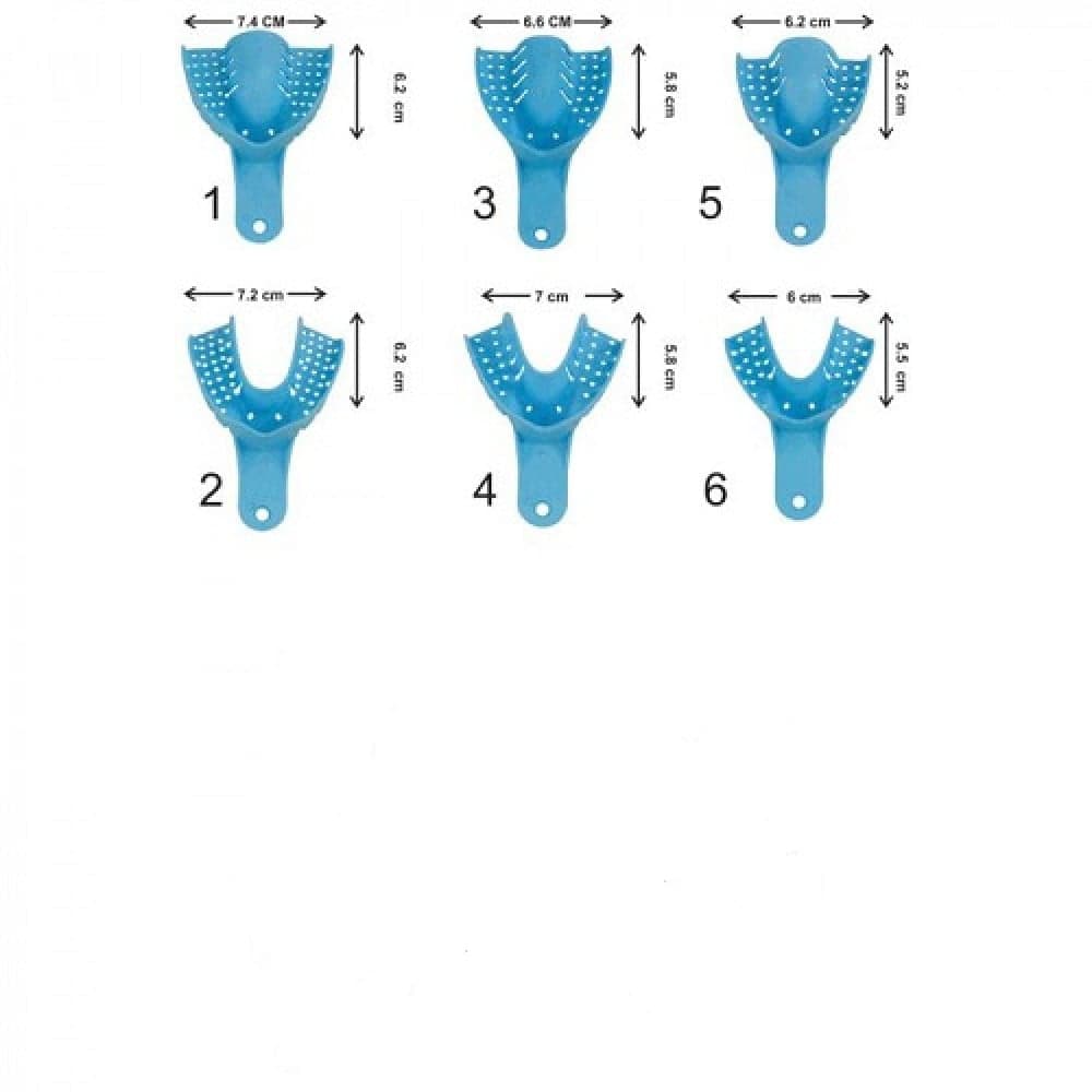 Dental Impression Trays, Plastic, Blue, PK/12 – 6 Upper + 6 Lower