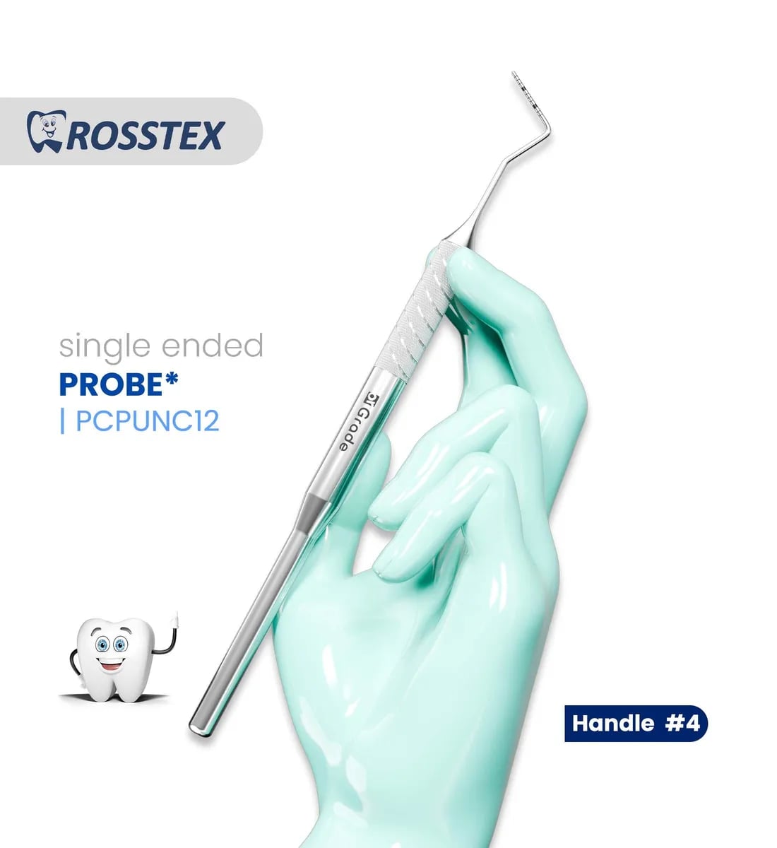 مسبار أسنان، UNC CP-12، مقبض رقم 4، نهاية واحدة