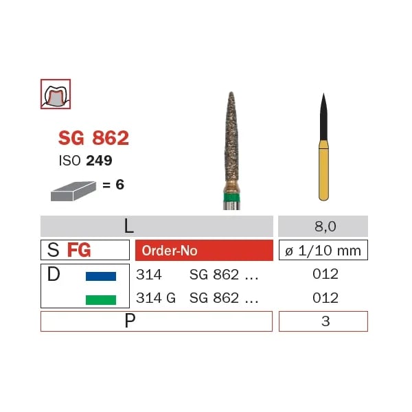 سنبلة حفر ألماسية FG 012 متوسطة لهب (جولديز) ISO #249
