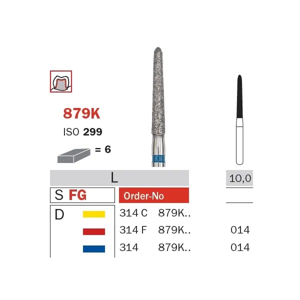 Diamond Bur, FG 014, Medium, Torpedo (Gingival Curettage) ISO #290