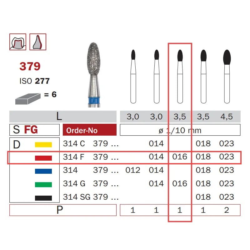 سنبلة حفر ألماسية FG 016 ناعمة بيضاوية ISO #277
