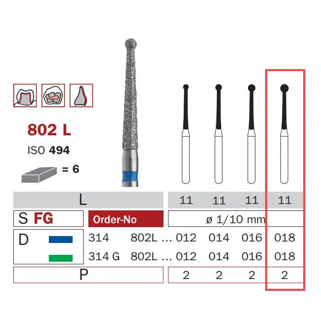 سنبلة حفر ألماسية، FG 018، متوسطة، عنق طويل مستدير ISO #494