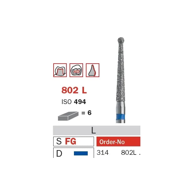 سنبلة حفر ألماسية FG 018 متوسطة مستديرة عنق طويل ISO #494