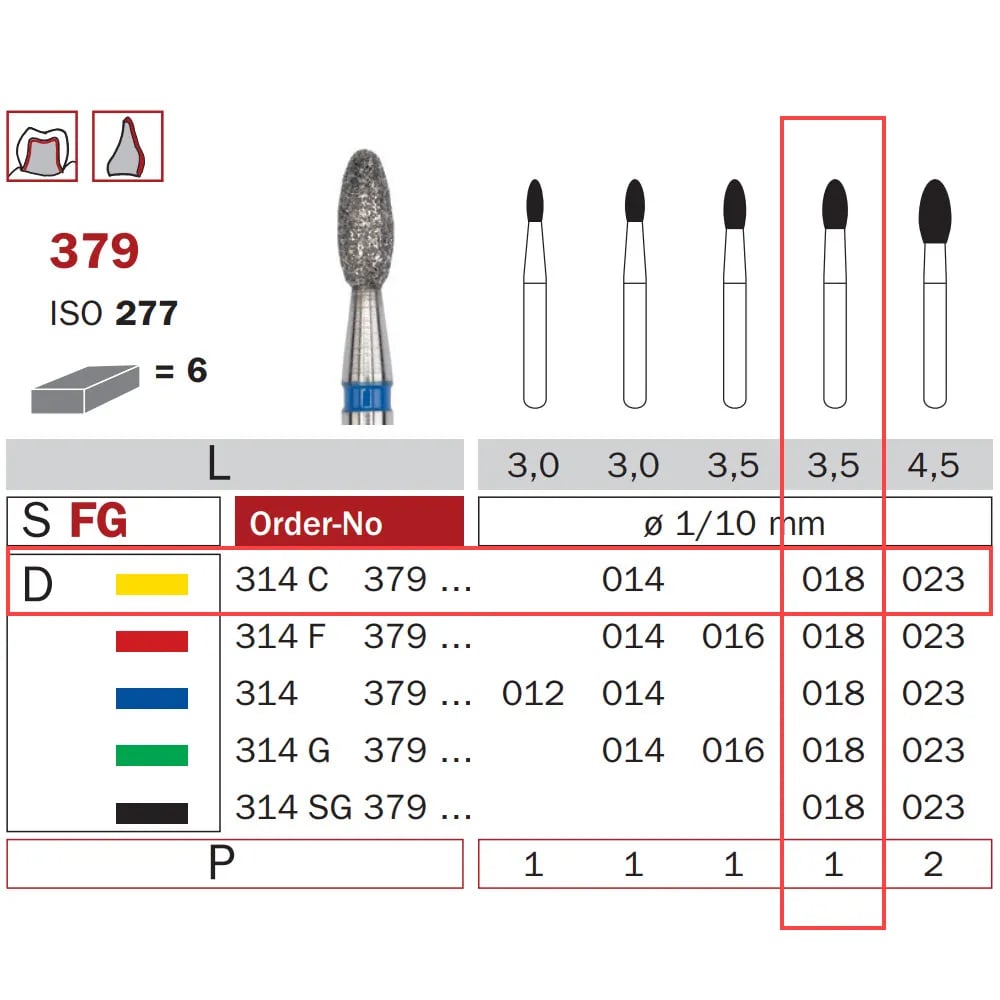 سنبلة ألماسية FG 018 ناعمة جدا بيضاوية ISO #277