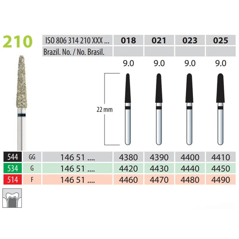 سنابل حفر الماس مخروطية نهاية مستديرة FG 210-023 ناعمة