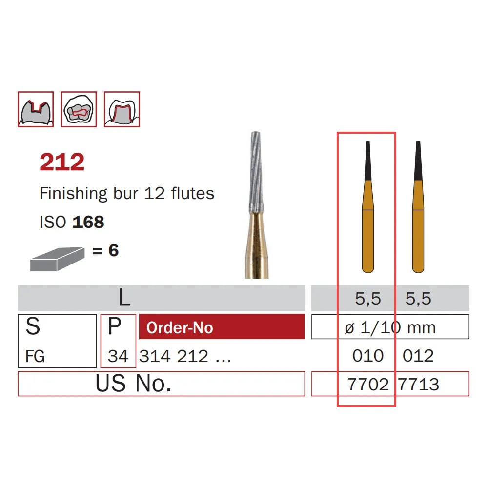 Finishing Carbide Bur, FG 010, Truncated Cone, 12 Flutes, ISO #168