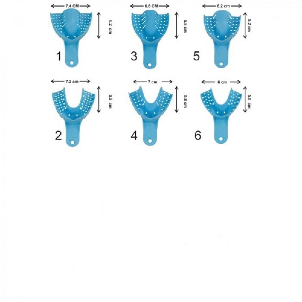 Dental Impression Trays, Plastic, Blue, PK/12 – 6 Upper + 6 Lower