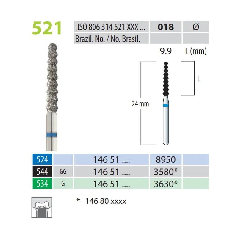 Diamond Burs, Cone ZigZag, FG 521-018, Medium